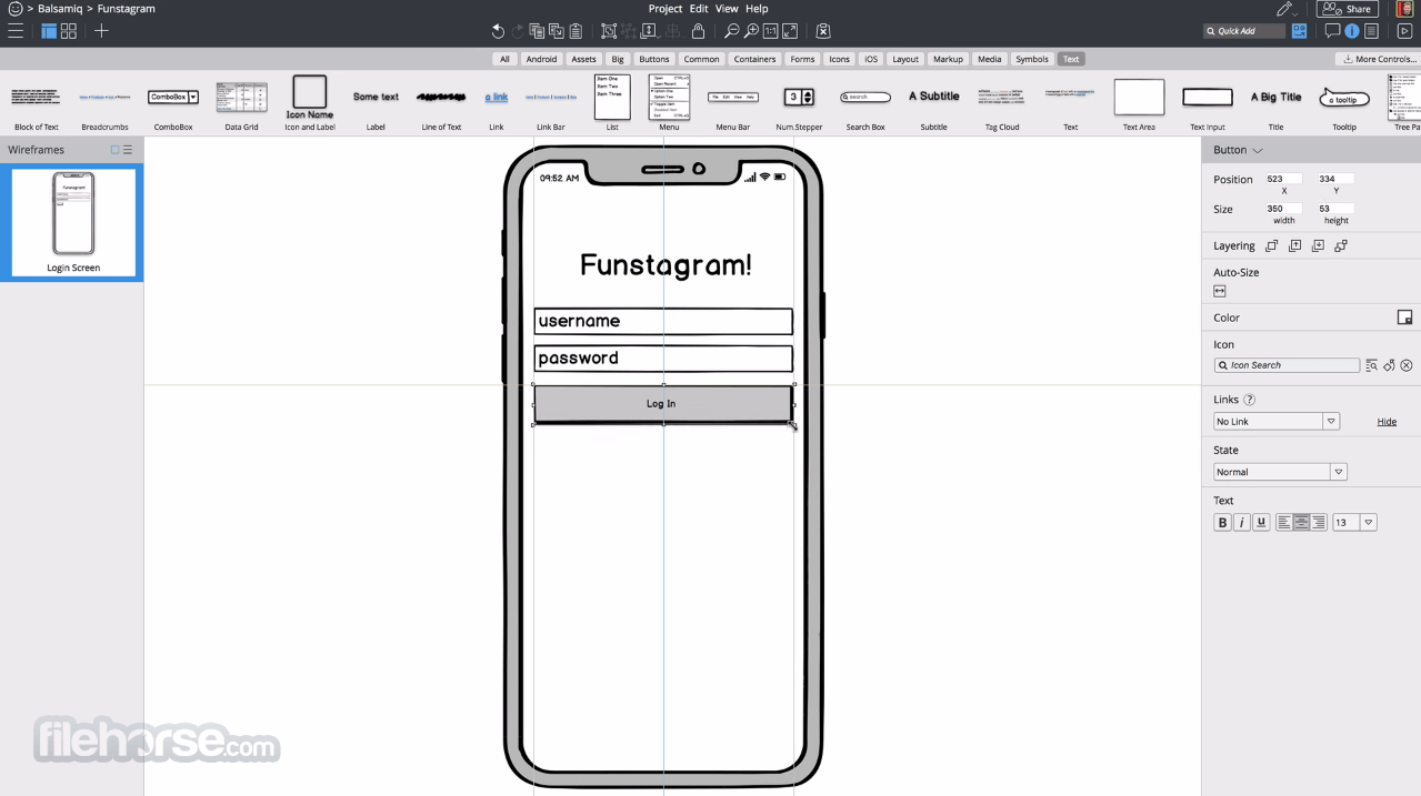 Balsamiq wireframe